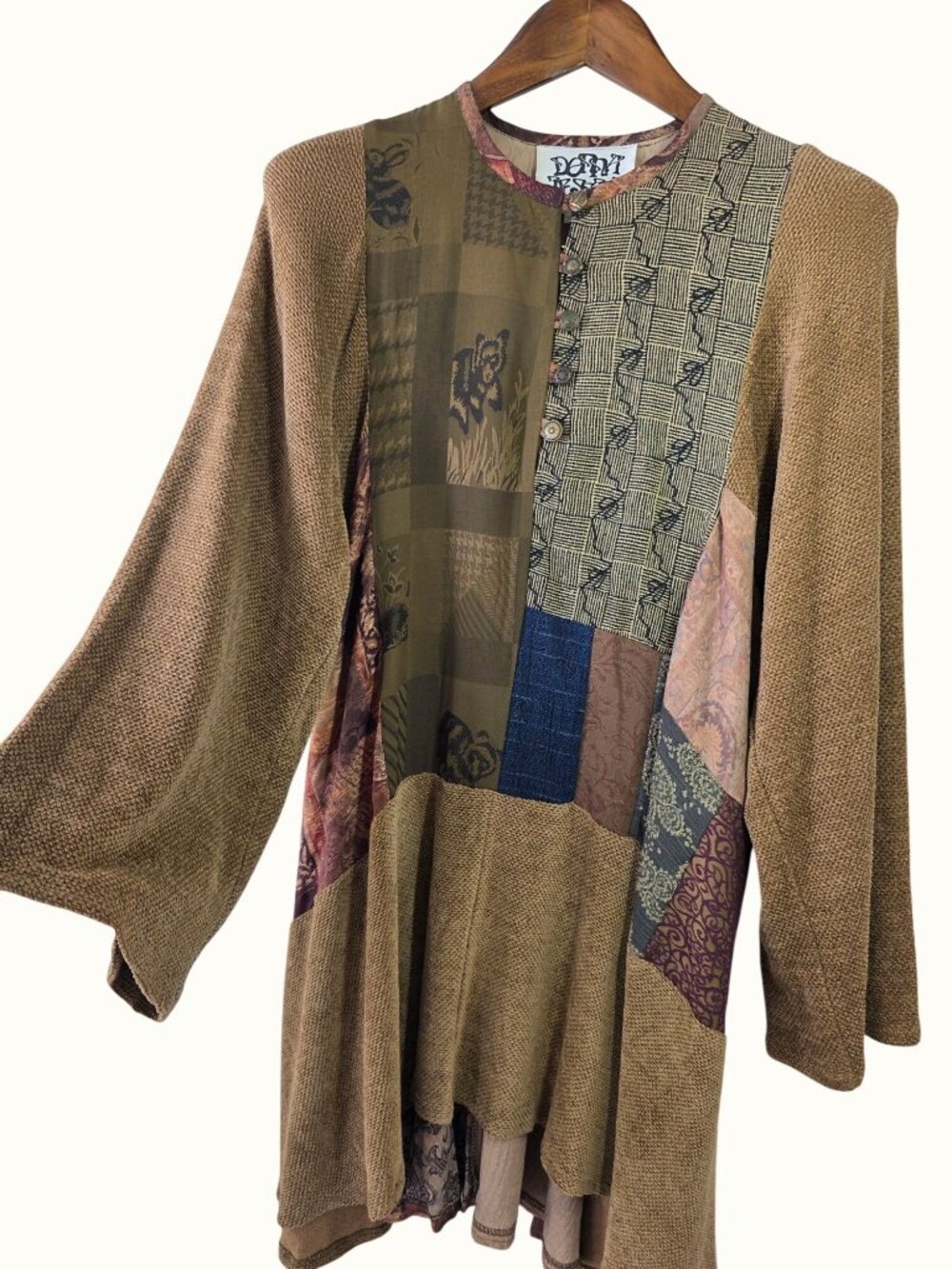 Vintage Donna Jessica Silk Blend Patchwork Dress Sz S Wearable Art 90s Boho
